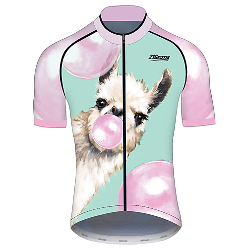 

21Grams Men's Short Sleeve Cycling Jersey Summer Spandex Polyester PinkGreen Balloon Alpaca Animal Bike Jersey Top Mountain Bike MTB Road Bike Cycling UV Resistant Quick Dry Breathable Sports