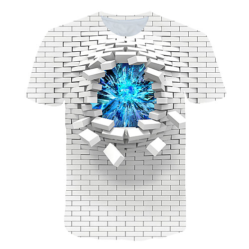 

Men's T shirt Shirt Graphic Color Block 3D Plus Size Print Short Sleeve Daily Tops Basic Exaggerated Round Neck White / Sports