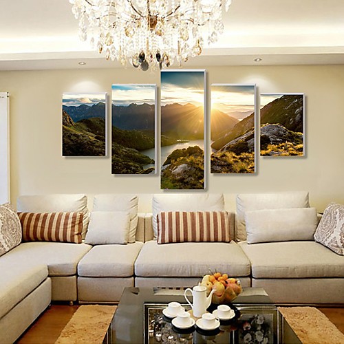 

5 Panel Wall Art Canvas Prints Painting Artwork Picture Landscape Mountain River Home Decoration Décor Stretched Frame / Rolled