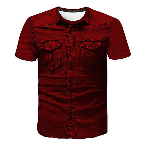 

Men's T shirt Shirt Solid Colored Abstract 3D Print Short Sleeve Going out Tops Business Streetwear Round Neck Wine / Work
