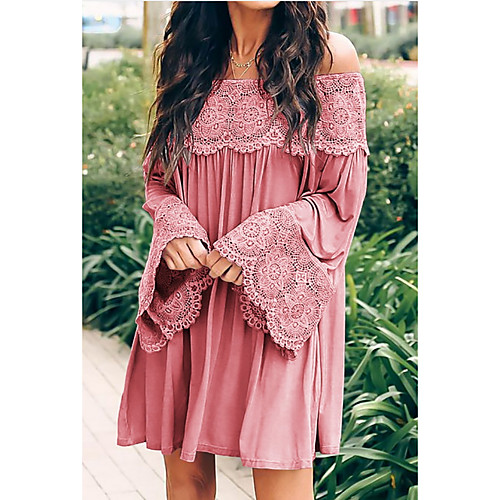 

Women's Shift Dress - Long Sleeve Solid Color Off Shoulder Loose White Black Purple Blushing Pink S M L XL XXL