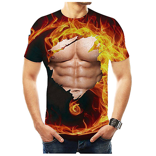 

Men's Flame T-shirt Short Sleeve Daily Slim Tops Round Neck Black