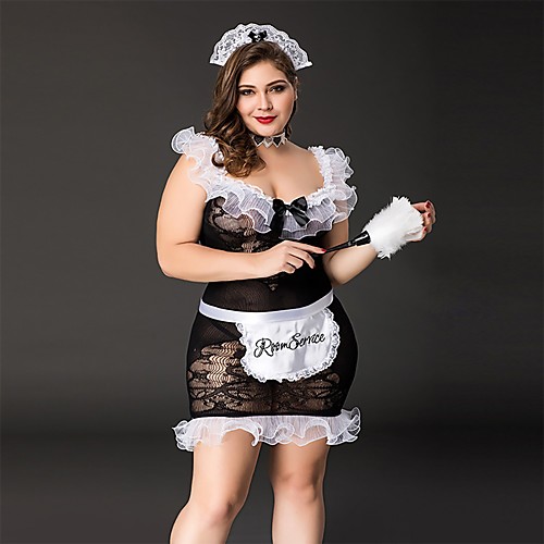 

Maid Costume Adults' Women's Dress Outfits For Spandex Polyster Masquerade Dress Apron Headwear Neckwear
