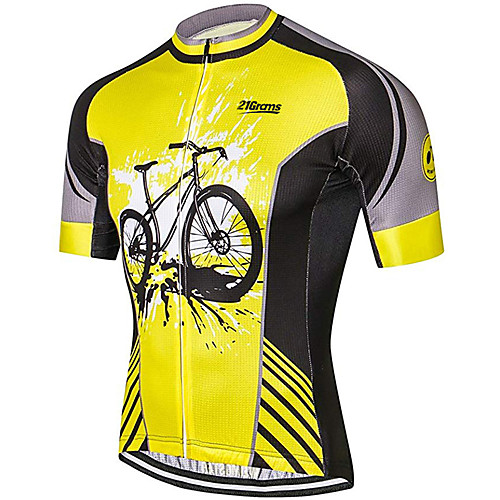

21Grams Men's Short Sleeve Cycling Jersey Summer Spandex Polyester Black / Yellow Patchwork Solid Color Bike Jersey Top Mountain Bike MTB Road Bike Cycling UV Resistant Quick Dry Breathable Sports
