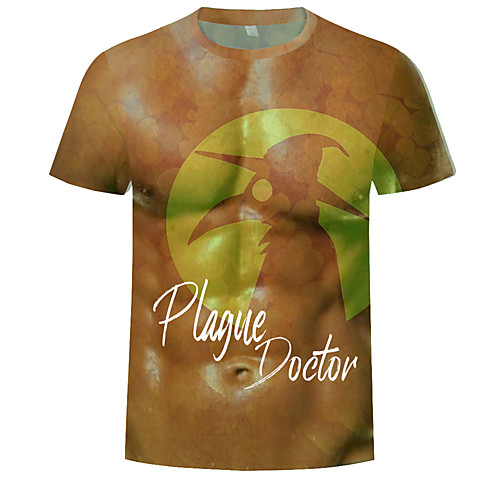 

Men's Color Block 3D Letter Plus Size T-shirt Short Sleeve Daily Tops Basic Round Neck Brown