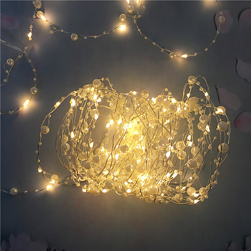 

1PCS Battery Operated Pearl LED Copper Wire String Lights Pearlized Fairy Lights for Wedding Home Party Christmas Decorations 5M 50Leds