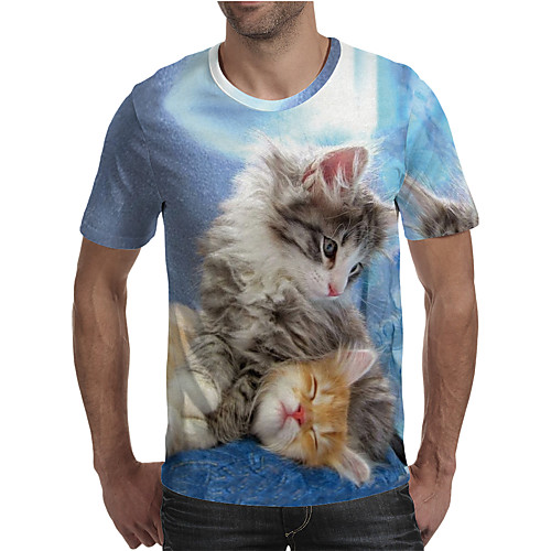 

Men's T shirt Shirt 3D Print Graphic Animal Plus Size Print Short Sleeve Daily Tops Elegant Exaggerated Round Neck Blue