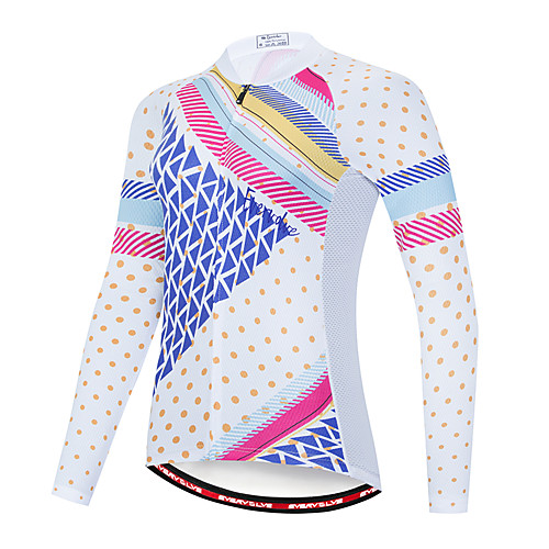 

EVERVOLVE Women's Long Sleeve Cycling Jersey BlueWhite Polka Dot Plaid Checkered Geometic Bike Jersey Top Mountain Bike MTB Road Bike Cycling Quick Dry Breathable Back Pocket Sports Clothing Apparel