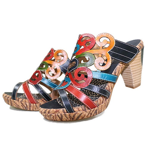

Women's Slippers & Flip-Flops Chunky Heel Open Toe Daily Cowhide Blue