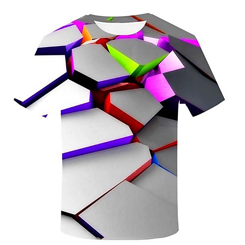 

Men's T shirt Shirt Color Block Print Short Sleeve Daily Tops Punk & Gothic Exaggerated Round Neck Rainbow
