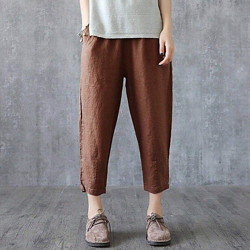 

Women's Chinoiserie Loose Chinos Pants - Solid Colored White Black Yellow M / L / XL