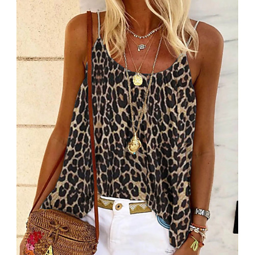 

Women's Blouse Tank Top Leopard Cheetah Print Strap Boho Tops Blue Fuchsia Black