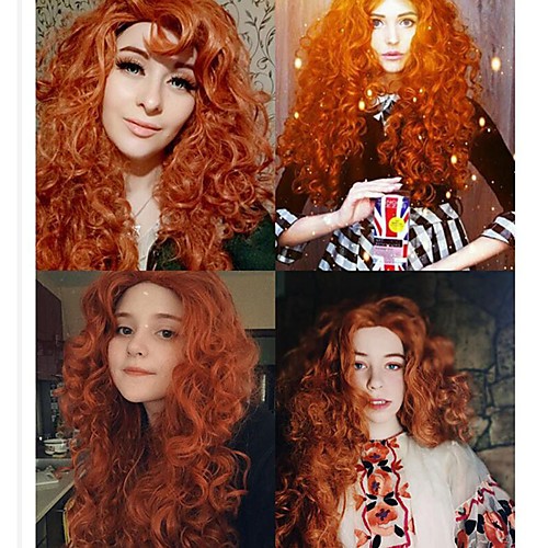 

Brave Merida Cosplay Wigs Women's Asymmetrical 28 inch Heat Resistant Fiber Curly Brown Adults' Anime Wig