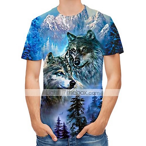 

Men's T shirt Graphic 3D Animal Print Short Sleeve Casual Tops Blue