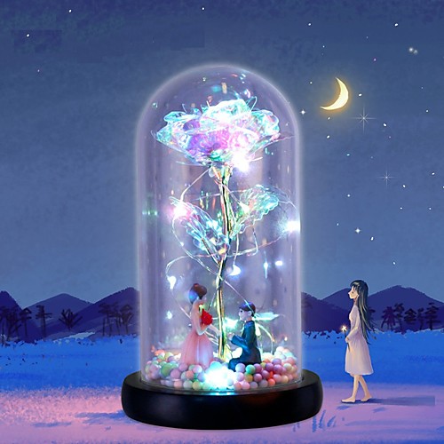 

Beauty And The Beast Red Rose In Flask A Glass Dome On A Wooden Base For Valentines Day Gift LED Rose Lamps Christmas