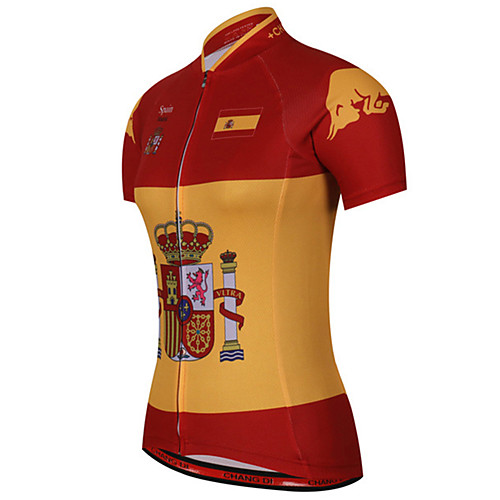 

21Grams Women's Short Sleeve Cycling Jersey Summer Spandex Polyester Red / Yellow Spain National Flag Bike Jersey Top Mountain Bike MTB Road Bike Cycling UV Resistant Quick Dry Breathable Sports