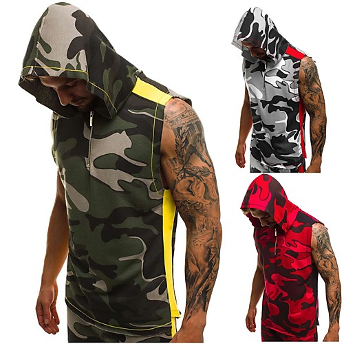 

Men's Yoga Top Tank Top Summer Zipper Optical Illusion Red Army Green White Cotton Yoga Fitness Gym Workout Tank Top Sleeveless Sport Activewear Quick Dry Breathable Comfortable Micro-elastic Slim