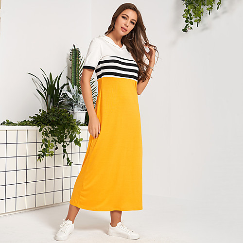 

women's fashion casual color patchwork hooded slim long short sleeve dress