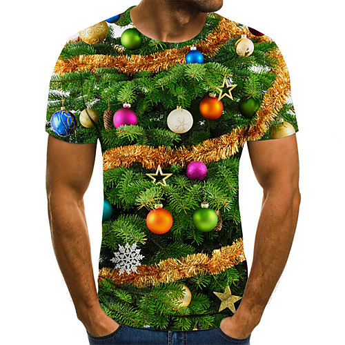 

Men's T shirt Shirt Color Block 3D Plus Size Print Short Sleeve Daily Tops Basic Exaggerated Round Neck Rainbow / Sports