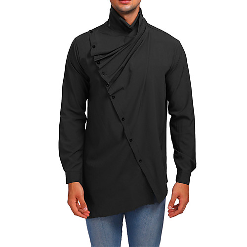 

Men's Shirt Solid Colored Long Sleeve Daily Slim Tops Basic Standing Collar White Black Red