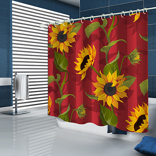 

Shower Curtains New Design Red Striped Sunflower Digital Printing Shower Curtain