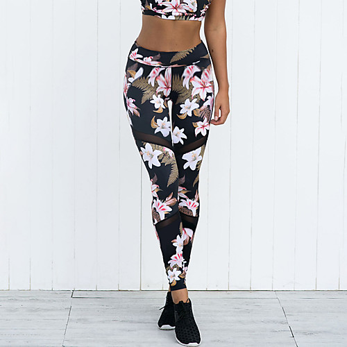 

Women's Sporty Basic Jogger Sweatpants Pants Floral Plants Print Classic Sporty Patchwork Black