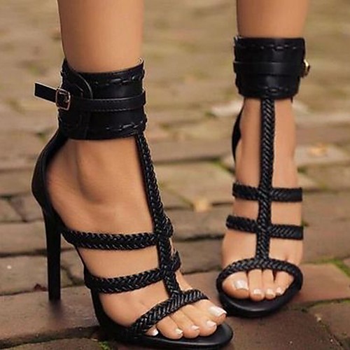 

Women's Heels Sandals Sexy Shoes Ankle Strap Heel Pointed Toe High Heel Sandals Vintage Sexy Daily Walking Shoes PU Buckle Solid Colored Black