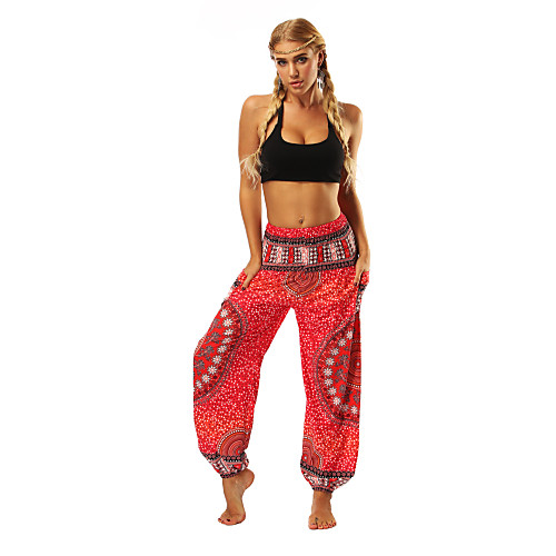 

Women's Yoga Boho Comfort Sports Gym Yoga Pants Bloomers Pants Pattern Full Length Print Red