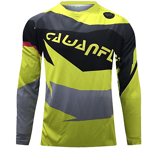 

CAWANFLY Men's Long Sleeve Cycling Jersey Downhill Jersey Dirt Bike Jersey Winter Summer Polyester Black Patchwork Geometic Novelty Bike Jersey Top Mountain Bike MTB Quick Dry Breathable Back Pocket