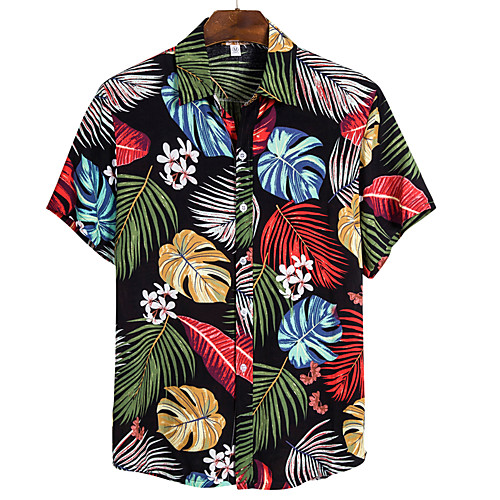 

Men's Shirt Floral Short Sleeve Daily Tops Basic Boho Classic Collar Rainbow / Beach