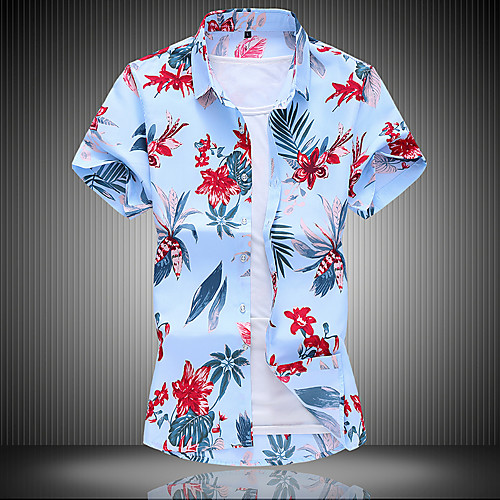 

Men's Shirt Printing Short Sleeve Fashion Beach Plus Size Blue White