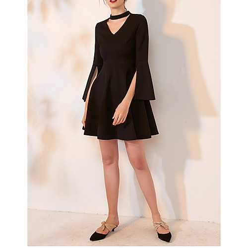 

A-Line Elegant Homecoming Cocktail Party Dress V Neck 3/4 Length Sleeve Short / Mini Spandex with Split 2021