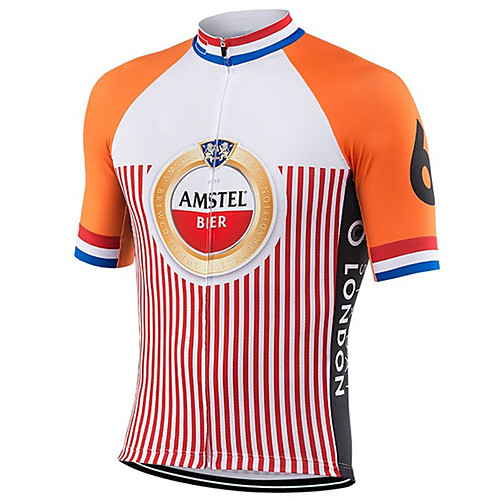 

21Grams Men's Short Sleeve Cycling Jersey Summer Spandex Polyester Orange Stripes Oktoberfest Beer Netherlands Bike Jersey Top Mountain Bike MTB Road Bike Cycling UV Resistant Quick Dry Breathable