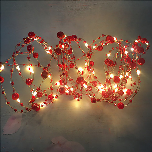 

1PCS 10M 100led Wedding Fairy Lights Retro Red Pearl Decoration Led Garden String Lights For Holiday Christmas Home DIY Lighting AA Battery Power (come without battery)