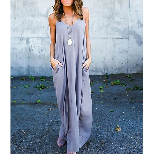 

Women's Shift Dress Purple Gray White Black Sleeveless Solid Color V Neck Strap S M L XL / Cotton / Maxi / Cotton