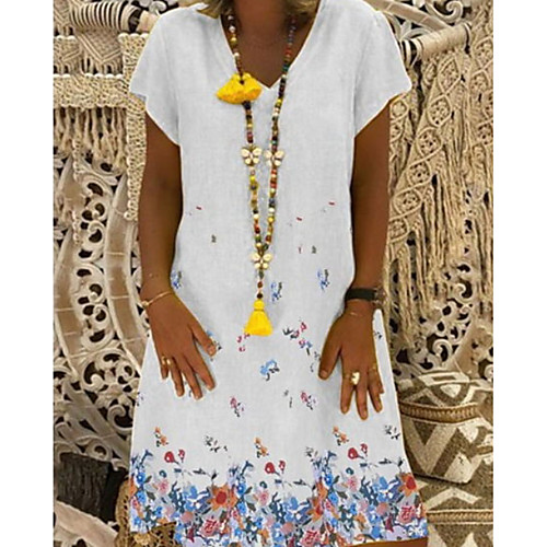 

Women's A Line Dress Blue Yellow White Black Short Sleeves Floral V Neck S M L XL XXL 3XL 4XL 5XL