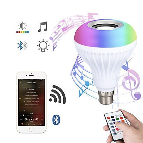 

Bluetooth Light Bulb Speaker 12W Smart LED Music Play Bulb E27 E26 B22 BaseColorfulWireless RGB LED Light Bulbs With 24 Keys Remote Control for Bar Decoration Home KTV Party Restaurant