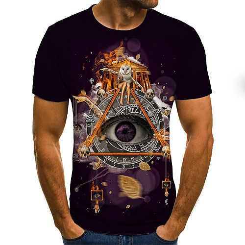 

Men's T shirt Shirt 3D Plus Size Short Sleeve Daily Slim Tops Basic Round Neck Purple