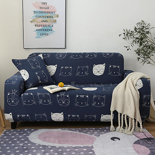 

Cartoon Pet Cat Print Dustproof All-powerful Slipcovers Stretch Sofa Cover Super Soft Fabric Couch Cover with One Free Pillow Case