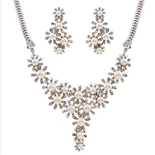 

Women's Jewelry Set Hollow Out Flower Stylish Imitation Pearl Earrings Jewelry White For Party Evening Gift Festival 1 set