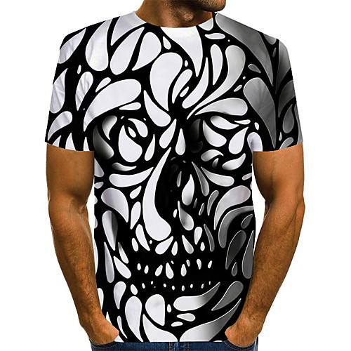 

Men's T shirt Graphic Geometric 3D Skull Plus Size Pleated Print Short Sleeve Daily Tops Streetwear Exaggerated Rainbow