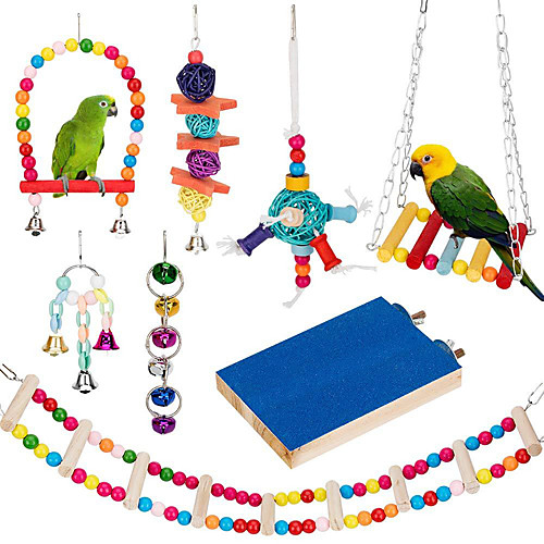 

8 Packs Bird Swing Chewing Toys- Parrot Hammock Bell Toys Suitable for Small Parakeets Cockatiels Conures FinchesBudgieMacaws Parrots Love Birds