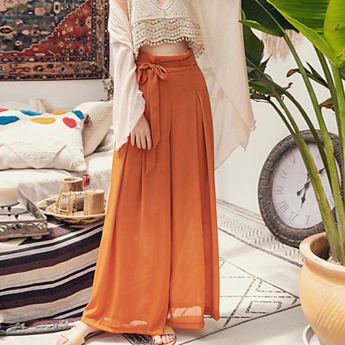 

Women's Basic Wide Leg Pants Solid Colored Black Wine Orange
