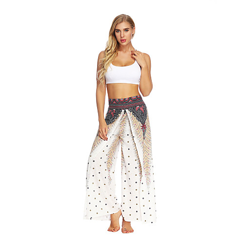 

Women's Yoga Boho Comfort Wide Leg Pants Pants Pattern Full Length Print White Black Blue Blushing Pink Royal Blue