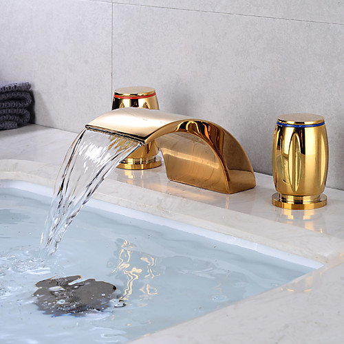 

Bathroom Sink Faucet - Waterfall Electroplated Widespread Two Handles Three HolesBath Taps