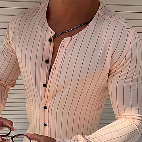 

Men's Shirt Striped Long Sleeve Daily Tops Blushing Pink