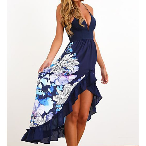 

Women's Sheath Dress Midi Dress Blue White Sleeveless Print V Neck S M L XL