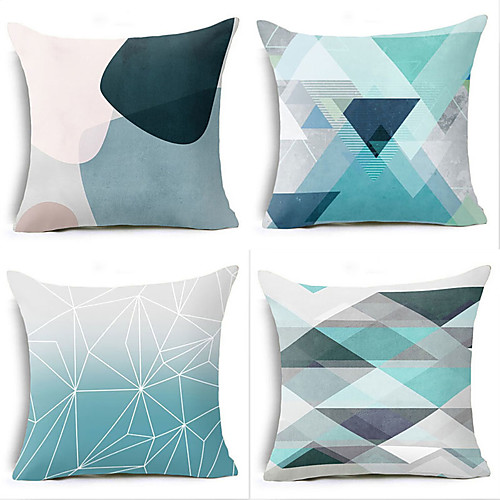 

4 pcs Polyester Pillow Cover, Geometric Simple Classic Square Traditional Classic