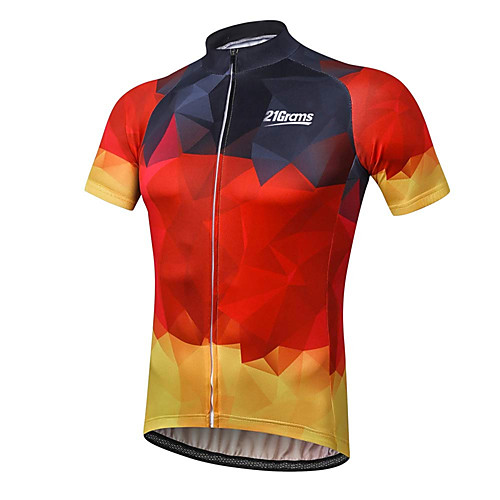 

21Grams Men's Short Sleeve Cycling Jersey Summer Spandex Polyester Red / Yellow Plaid Checkered Gradient Bike Jersey Top Mountain Bike MTB Road Bike Cycling UV Resistant Quick Dry Breathable Sports