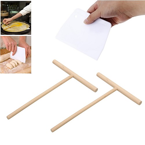 

2 Pcs T-Shape Crepe Maker Pancake Fruit Rake Wooden Spreader Stick with Sale Cream Smooth Cake Spatula Baking Pastry Tools